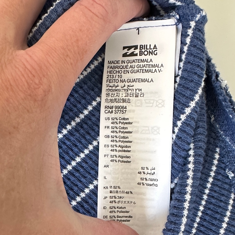 Billabong Blue and White Striped Long Sleeve waffle Henley Top - Picture 4 of 7